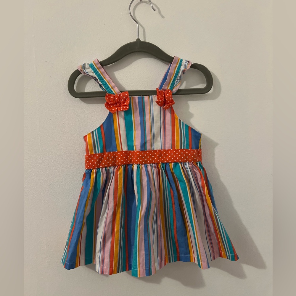 Nannette Multicolor Striped Kids Dress with Polka Dot Details